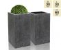 2 Stuks Hoge, Vierkante, Zwarte Poly-Terrazzo Plantenbak  - Klein - H 60cm x B/D 30cm - 48 liter